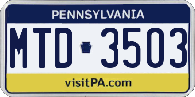 PA license plate MTD3503