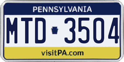 PA license plate MTD3504