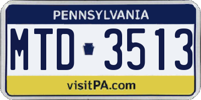 PA license plate MTD3513