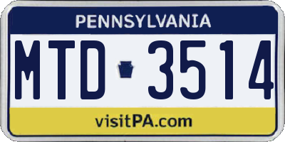 PA license plate MTD3514