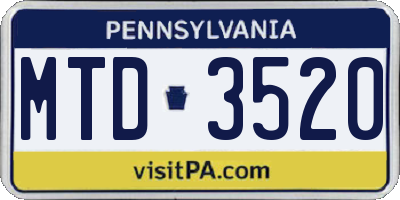PA license plate MTD3520
