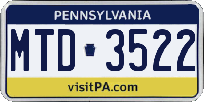 PA license plate MTD3522