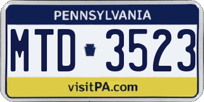 PA license plate MTD3523