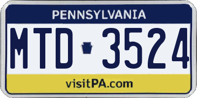 PA license plate MTD3524