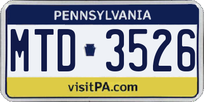 PA license plate MTD3526