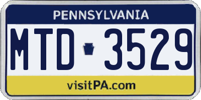 PA license plate MTD3529