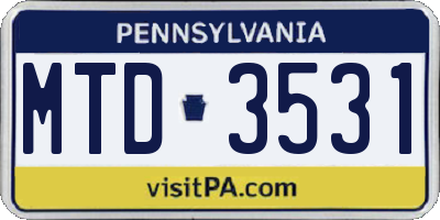 PA license plate MTD3531
