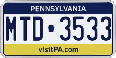 PA license plate MTD3533