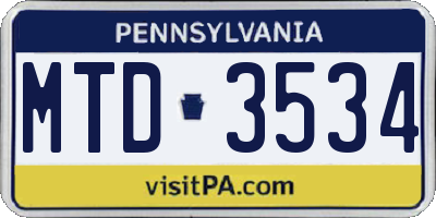 PA license plate MTD3534