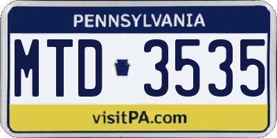 PA license plate MTD3535