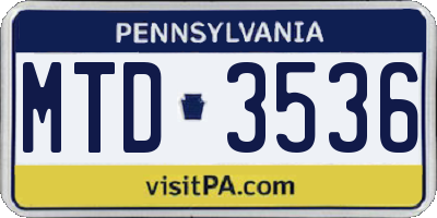 PA license plate MTD3536