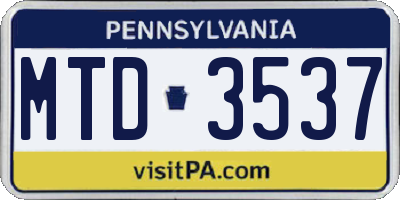 PA license plate MTD3537