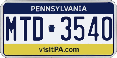 PA license plate MTD3540