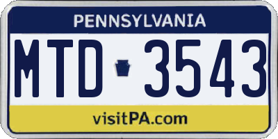 PA license plate MTD3543