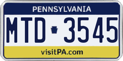 PA license plate MTD3545