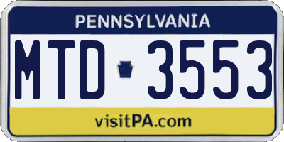 PA license plate MTD3553