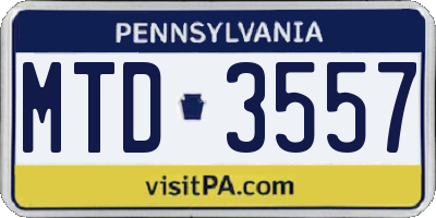 PA license plate MTD3557