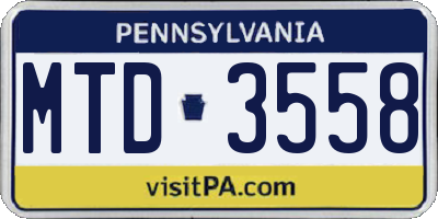 PA license plate MTD3558