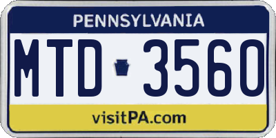 PA license plate MTD3560