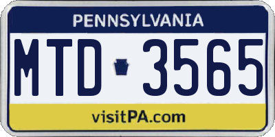PA license plate MTD3565