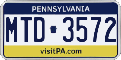 PA license plate MTD3572