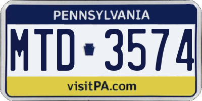 PA license plate MTD3574