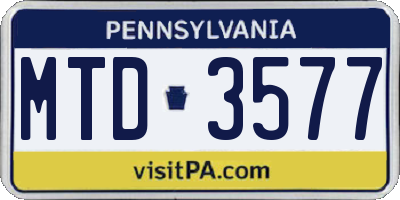 PA license plate MTD3577