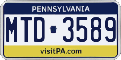 PA license plate MTD3589