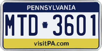 PA license plate MTD3601