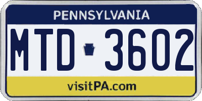 PA license plate MTD3602