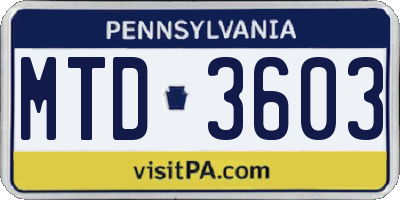 PA license plate MTD3603