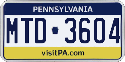PA license plate MTD3604