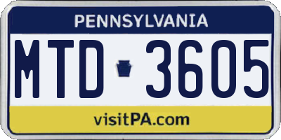 PA license plate MTD3605