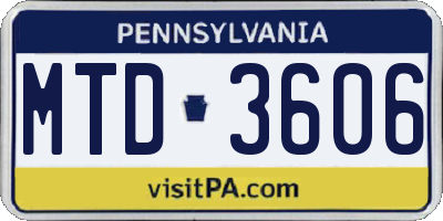 PA license plate MTD3606