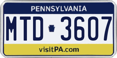 PA license plate MTD3607