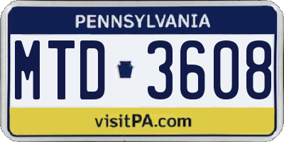 PA license plate MTD3608