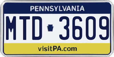 PA license plate MTD3609