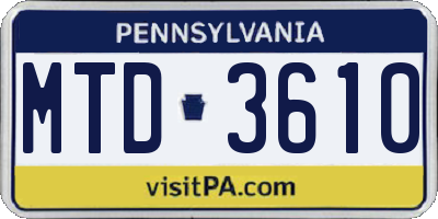PA license plate MTD3610
