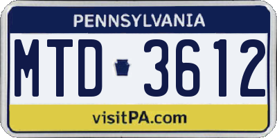 PA license plate MTD3612