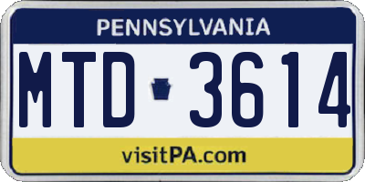 PA license plate MTD3614