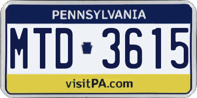 PA license plate MTD3615