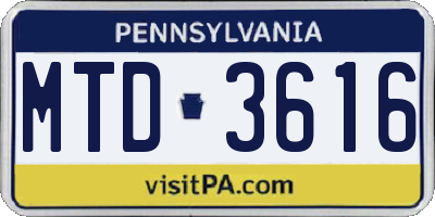 PA license plate MTD3616