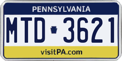 PA license plate MTD3621