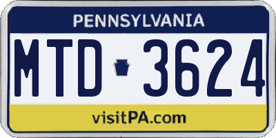 PA license plate MTD3624