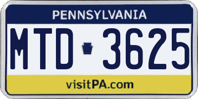 PA license plate MTD3625
