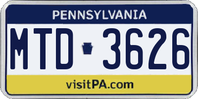 PA license plate MTD3626