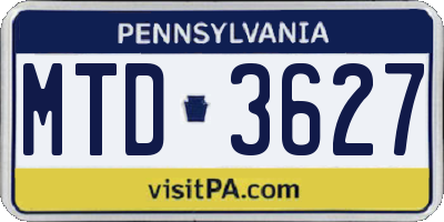 PA license plate MTD3627
