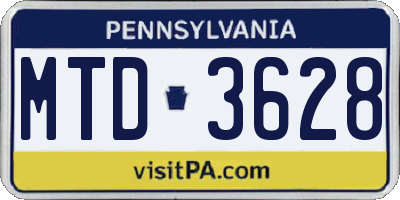 PA license plate MTD3628