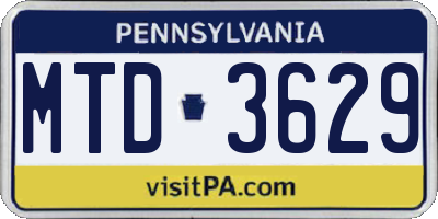 PA license plate MTD3629