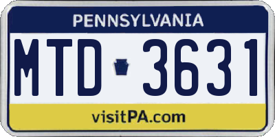 PA license plate MTD3631